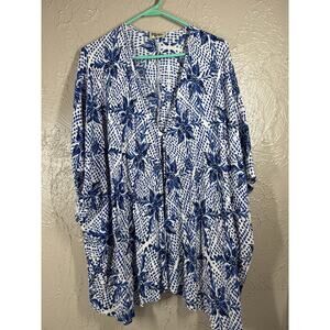 Show Me Your Mumu Women Kimono Top Blue Floral‎ Short Sleeve Size Small
